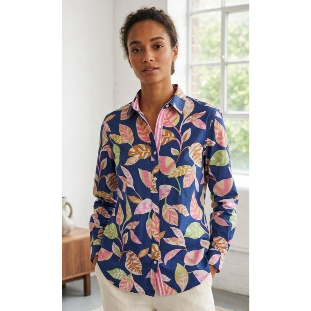 J. McLaughlin Women’s Blue Floral Long Sleeve Blouse Size XL